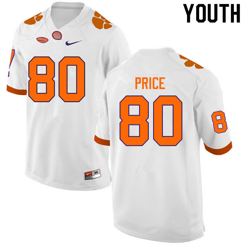 Youth #80 Luke Price Clemson Tigers College Football Jerseys Sale-White